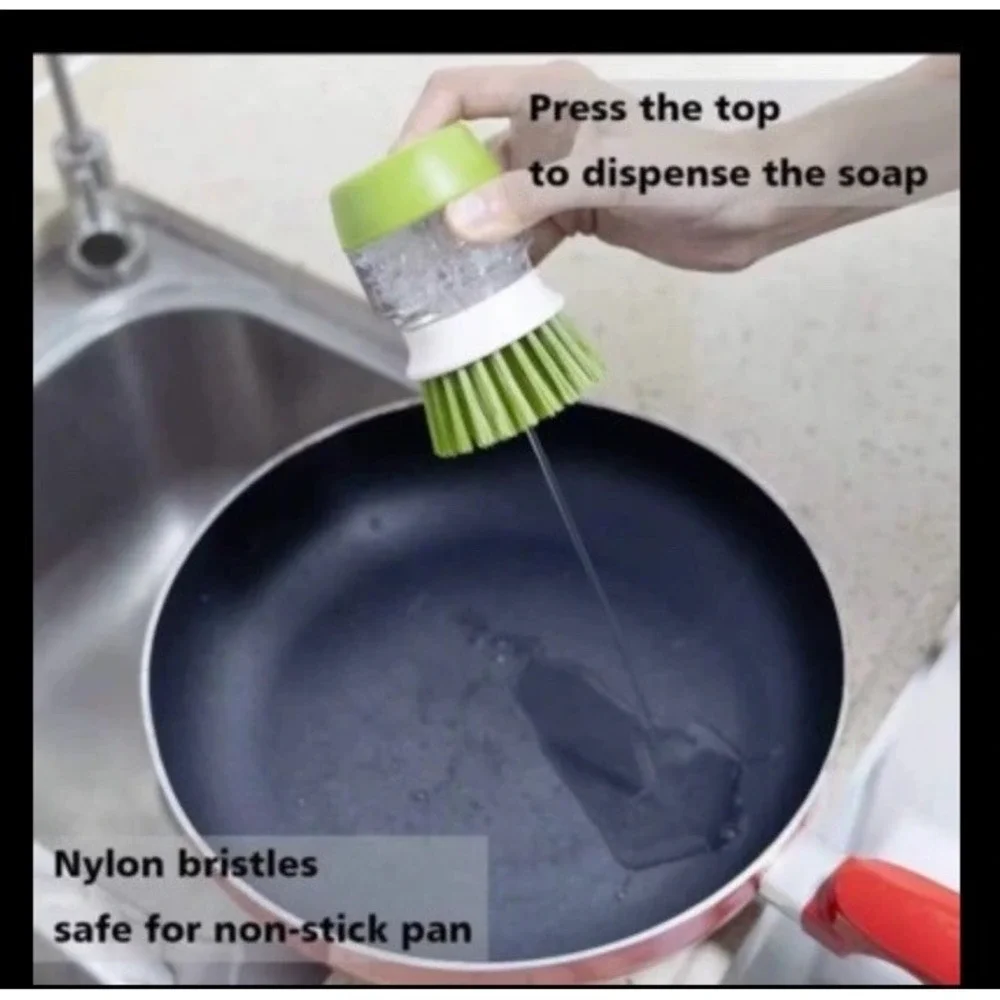 Soap Dispensing Dish Scrub Brush, Scrubber for Kitchen, Dish, Pan, Sink Green